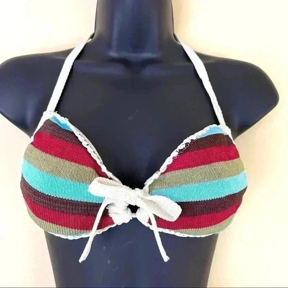 Hotkiss Knitted Striped Spaghetti Strap Tie Accent Bikini Set Size M - Picture 2 of 14